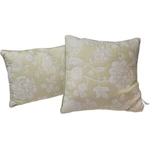 Pair of Pale Yellow Floral Tapestry Square Rectangular Toss Throw Pillows